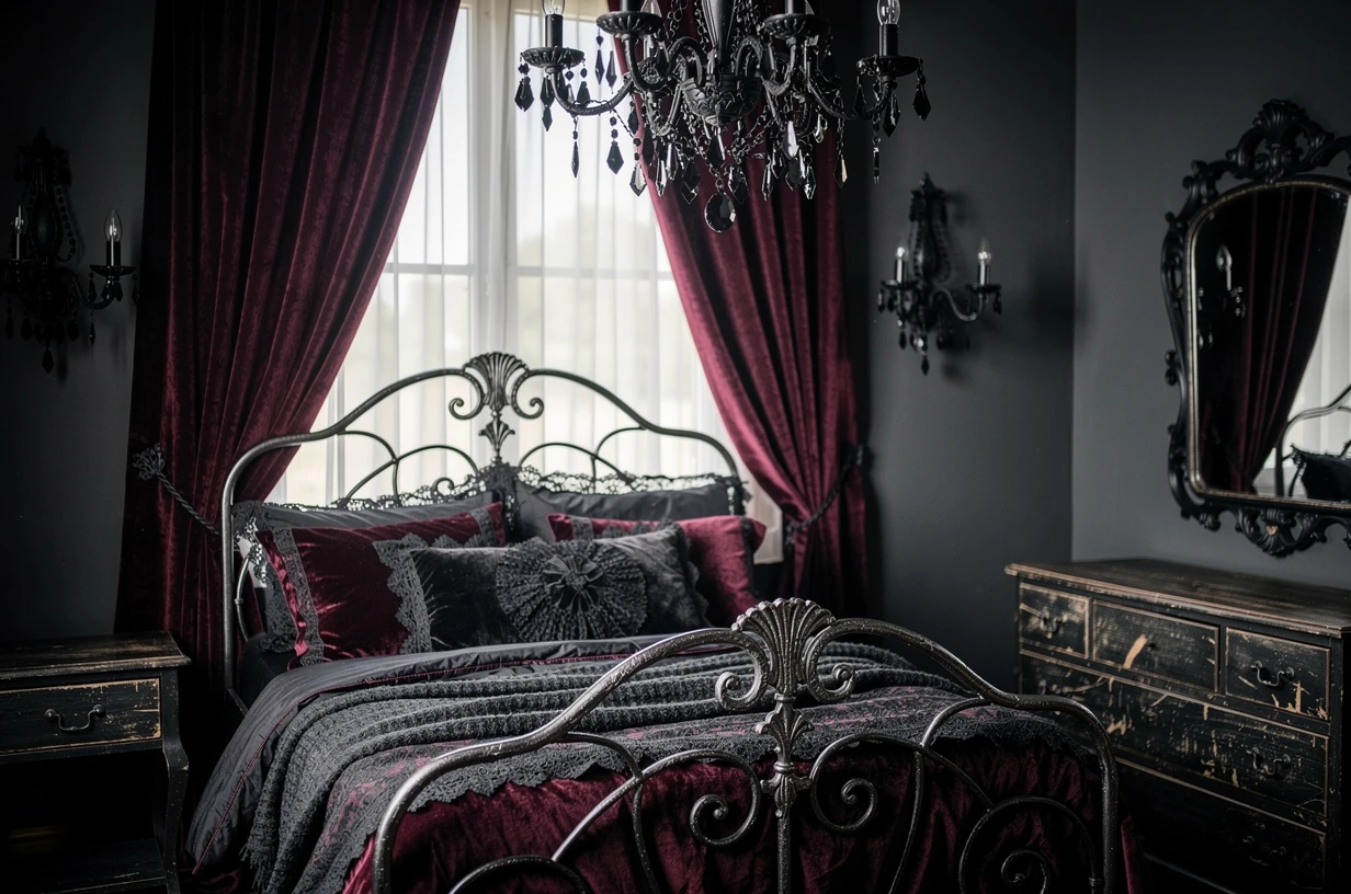 Sous les chandeliers noirs : créer une chambre gothique inspirée par les matières de la mode dark